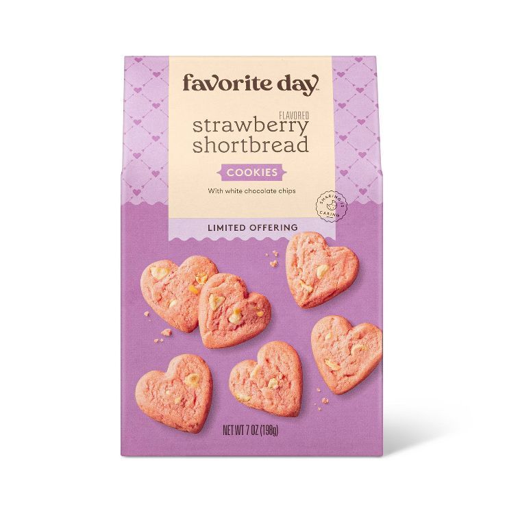 Heart Shaped Strawberry White Chocolate Shortbread Cookie Bites - 7oz - Favorite Day™ | Target