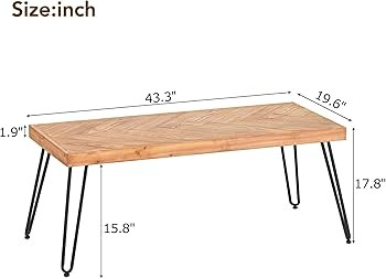 P PURLOVE Industrial Wood Coffee Table, Nature Cocktail Table for Living Room Chevron Pattern & M... | Amazon (US)