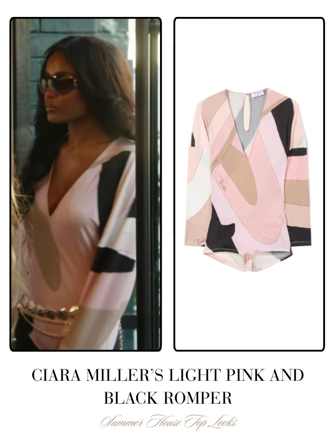 Ciara Miller's Light Pink and Black Printed Romper 

 