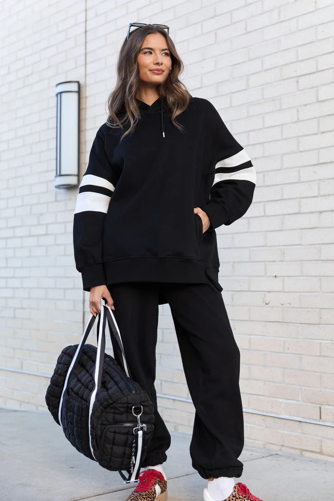 Daily Dash Black Hoodie | Pink Lily