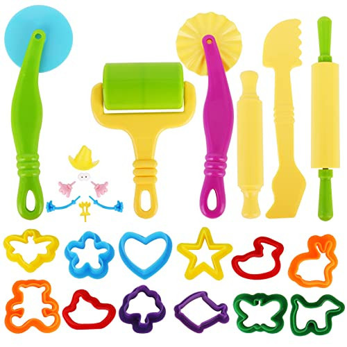Play Dough Tools Set for Girls Boys - 25pc Playdough Accessories Kit with Animal Molds, Cutters, Rollers, Scissors, Rolling Pins - Creative Kids Toys Gift for Toddlers Ages 2 3 4 Year Old | Amazon (US)