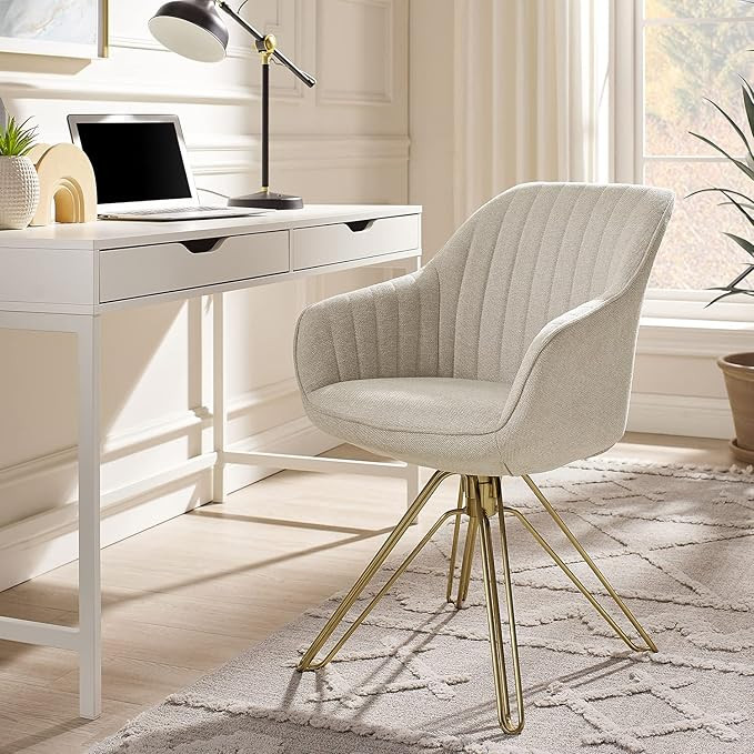 Volans Desk Chair No Wheels, Mid Century Modern Upholstered Swivel Accent Arm Chair with Gold Leg... | Amazon (US)