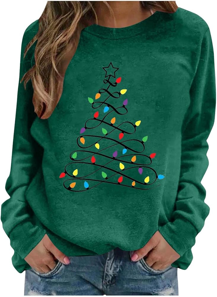 Christmas Sweatshirt for Women Funny Xmas Tree Graphic Loose Soft Long Sleeve Pullover Xmas Tunic... | Amazon (CA)