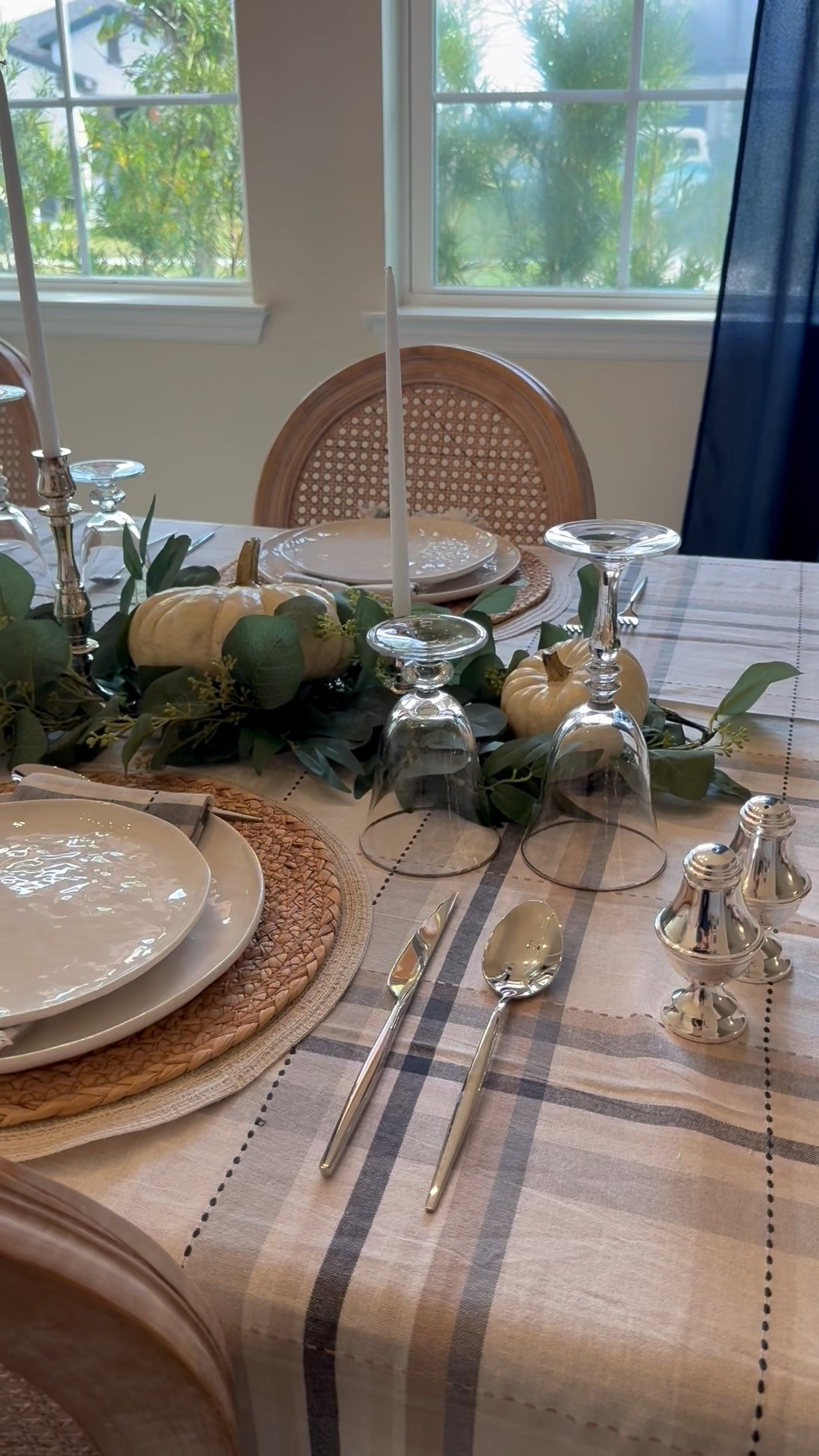 Thanksgiving table scape. Candle holders and cups from William Sonoma (can’t link here)  