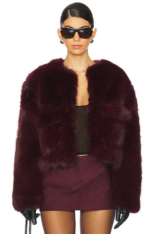 4th & Reckless Reysha Faux Fur Jacket in Burgundy from Revolve.com | Revolve Clothing (Global)