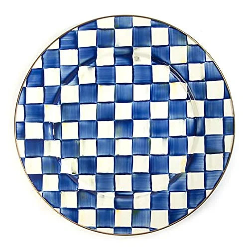 MacKenzie-Childs Royal Check Round Serving Platter, 16-Inch Large Serving Dish, Blue and White En... | Walmart (US)