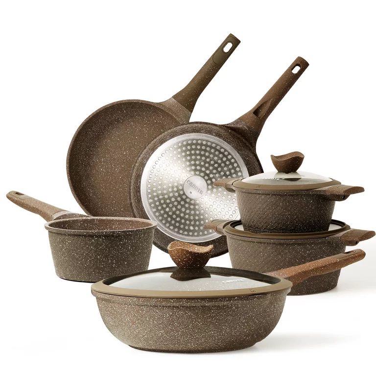Carote Nonstick Granite Cookware Sets, 9 Pcs Brown Granite Pots and Pans Set, Induction Stone Kit... | Walmart (US)