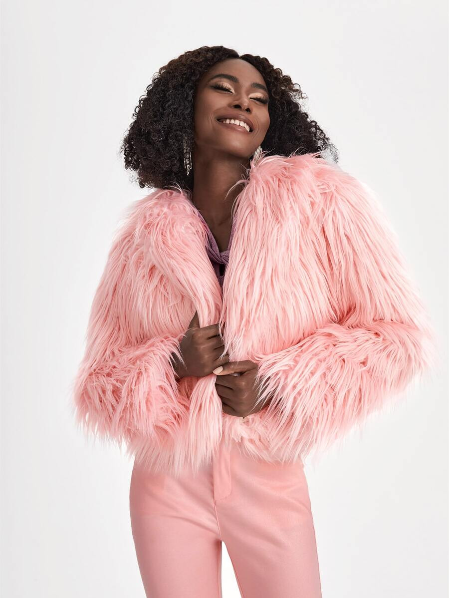 SHEIN X VICTOR VON SCHWARZ Single Button Fuzzy Coat
   
      SKU: sw2208012072720520
          (... | SHEIN