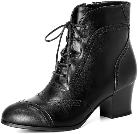 Short Ankle Boots Lace Up Booties for Women Side Zipper Victorian Boots Block Chunky Mid Heel | Amazon (US)