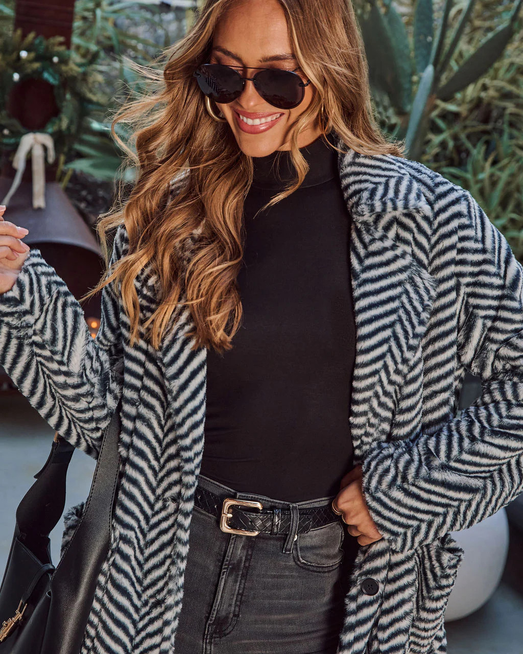 Noellah Herringbone Print Faux Fur Coat | VICI