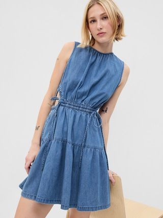 Denim Side-Tie Cutout Mini Dress with Washwell | Gap (US)