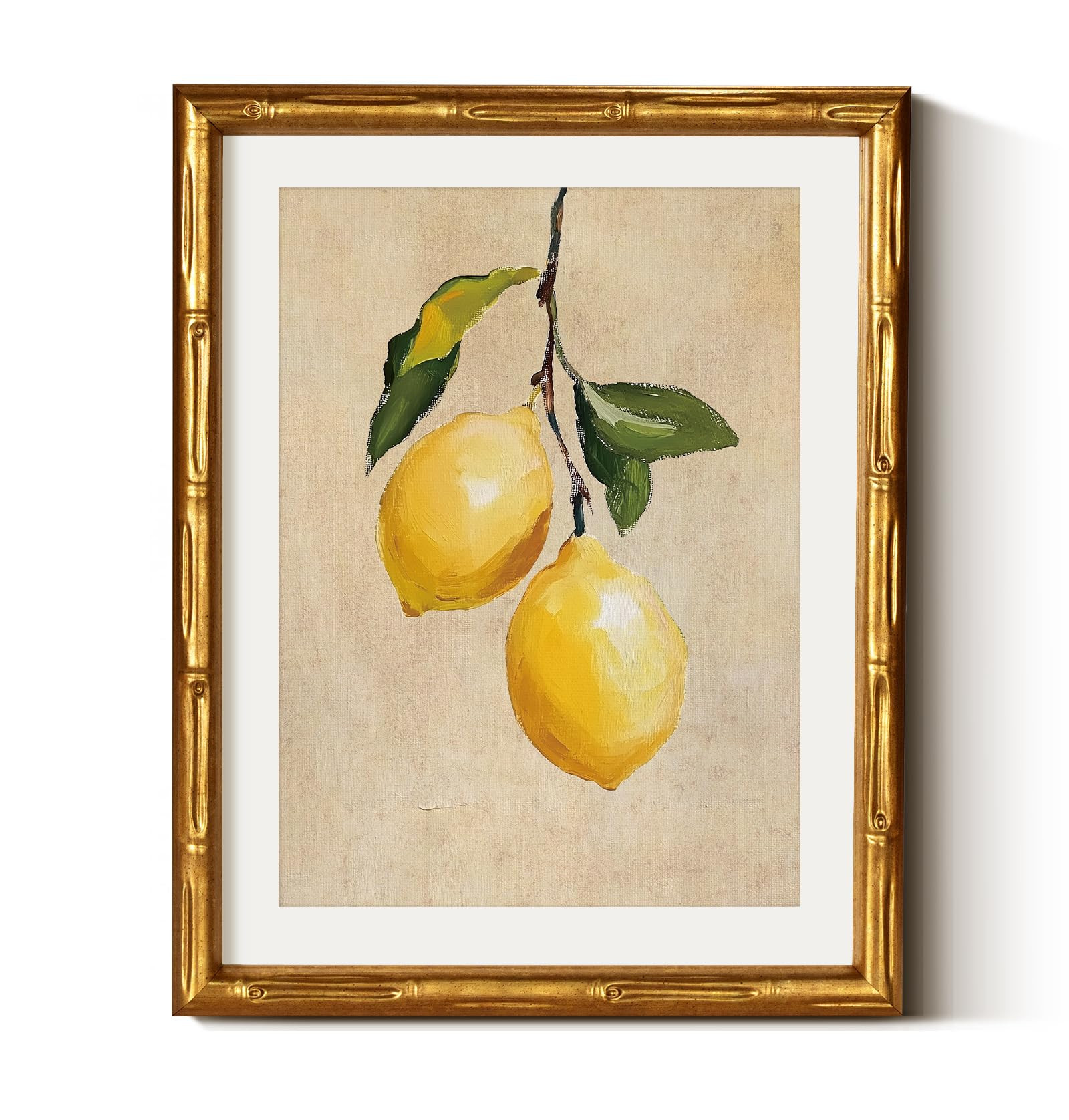 VIYYIEA Bamboo Detail Design Gold Framed Wall Art,Lemon Gold Framed Vintage Bamboo Style Wall Art... | Amazon (US)