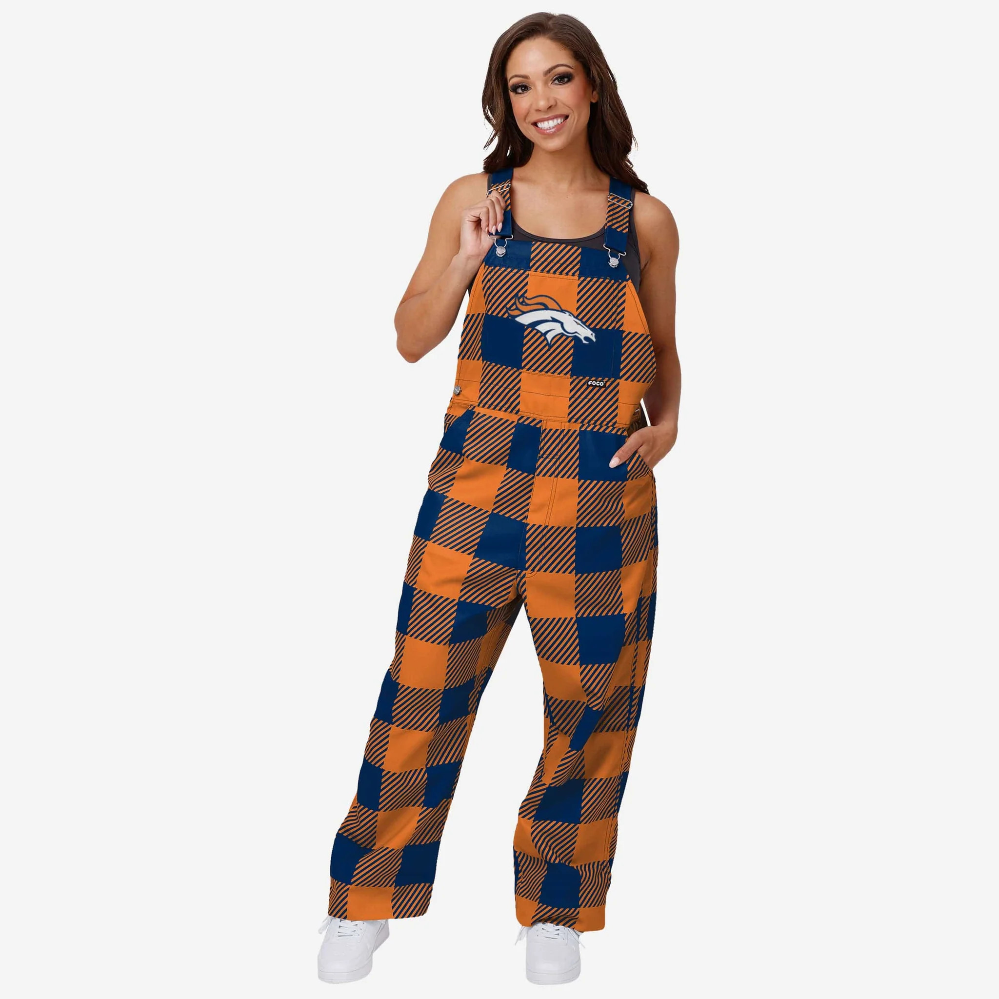 Denver Broncos Womens Plaid Bib Overalls | FOCO inc