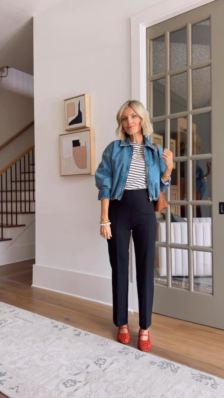 This outfit would transition so well from work to play! Wearing XS in the jacket and tee and I sized up to a small in the pants for pregnancy. 

Loverly Grey, Loft, work pants, women’s trousers, denim jacket, workwear, work outfit ideas, teacher workwear, teacher outfit ideas 

#LTKStyleTip #LTKSeasonal #LTKWorkwear