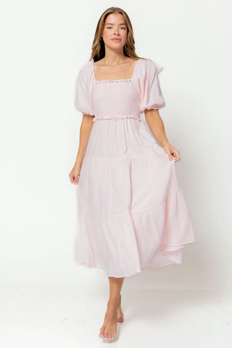 Elena 100% Cotton Midi Dress in Pale Pink - Bump Friendly *5/20 PRE-OR | Worth Collective