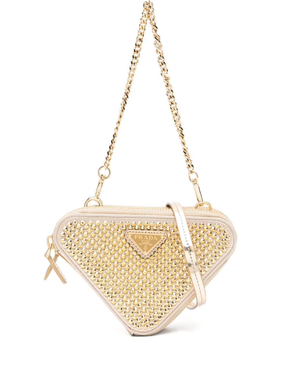 Prada Pre-Owned triangle crystal-embellished crossbody bag - Gold | Farfetch Global