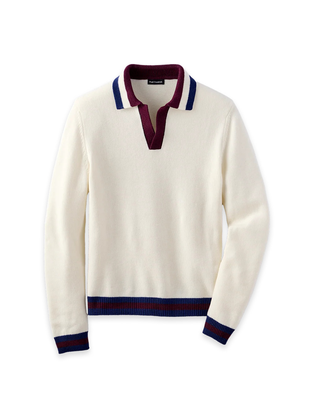 Wool Johnny Collar Sweater - Ivory Multi | Paul Fredrick MenStyle
