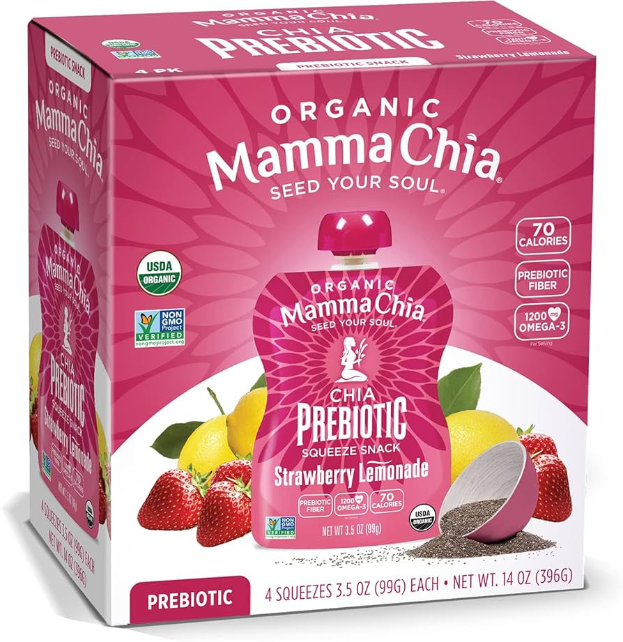 Mamma Chia Strawberry Lemonade Organic Prebiotic Squeeze Snack, Non GMO, No Added Sugar, 14 Ounce... | Amazon (US)
