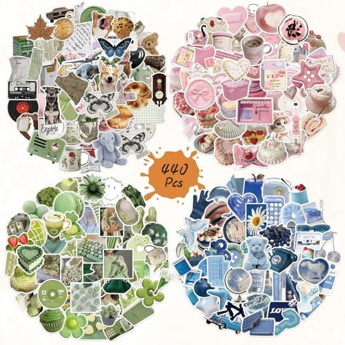 BOMICHI 440 Pcs Vintage Aesthetic Stickers for Scrapbooks Laptop Water Bottles Skateboard Notebooks Phone Kindle, Cute Vinyl Stickers for Kids Teens Adults Girls | Amazon (US)