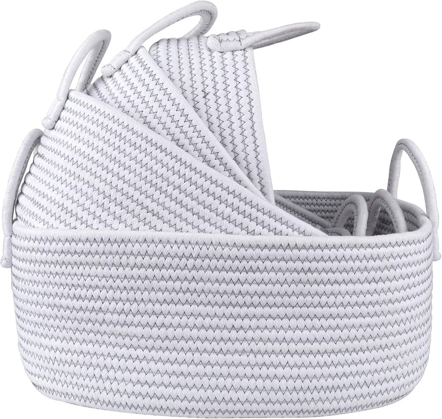 Amazon.com: LA JOLIE MUSE 15 Inch Cotton Rope Woven Storage Basket Set of 4, Stackable Multipurpo... | Amazon (US)