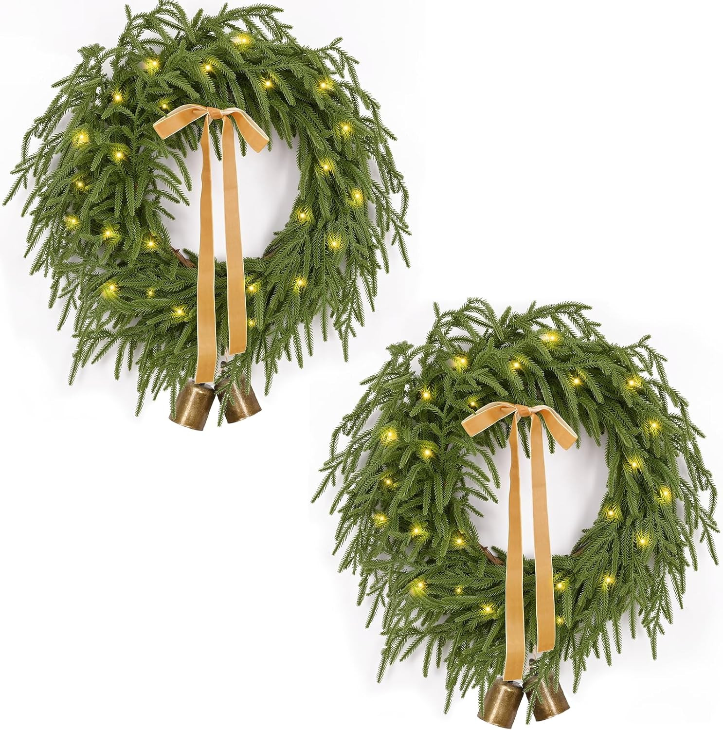 Waipfaru Christmas Decorations, 2 Pack Christmas Wreaths for Front Door, 24 Inch Real Touch Norfo... | Amazon (US)
