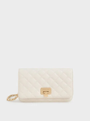 Quilted Push-Lock Clutch
        
             - Cream | Charles & Keith UK