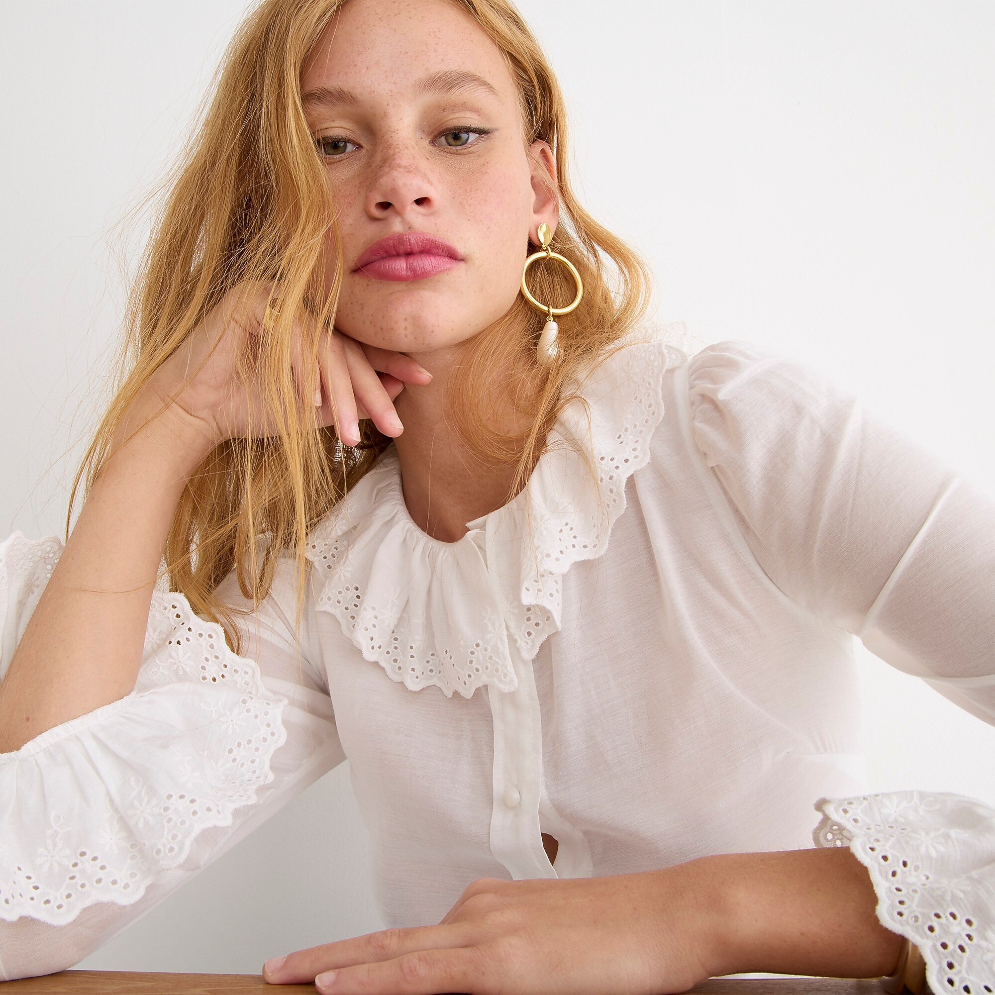 Embroidered ruffle-collar top with eyelet | J. Crew US