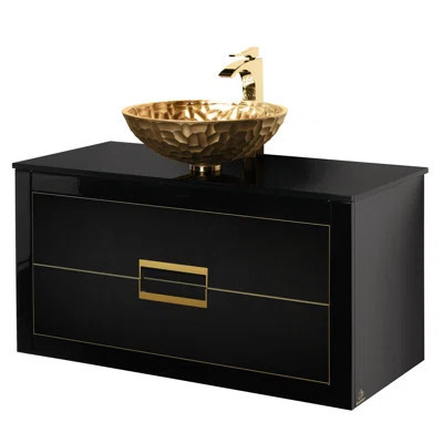 40'' Wall Mounted Single Bathroom Vanity With Glass Vanity Top | Wayfair North America