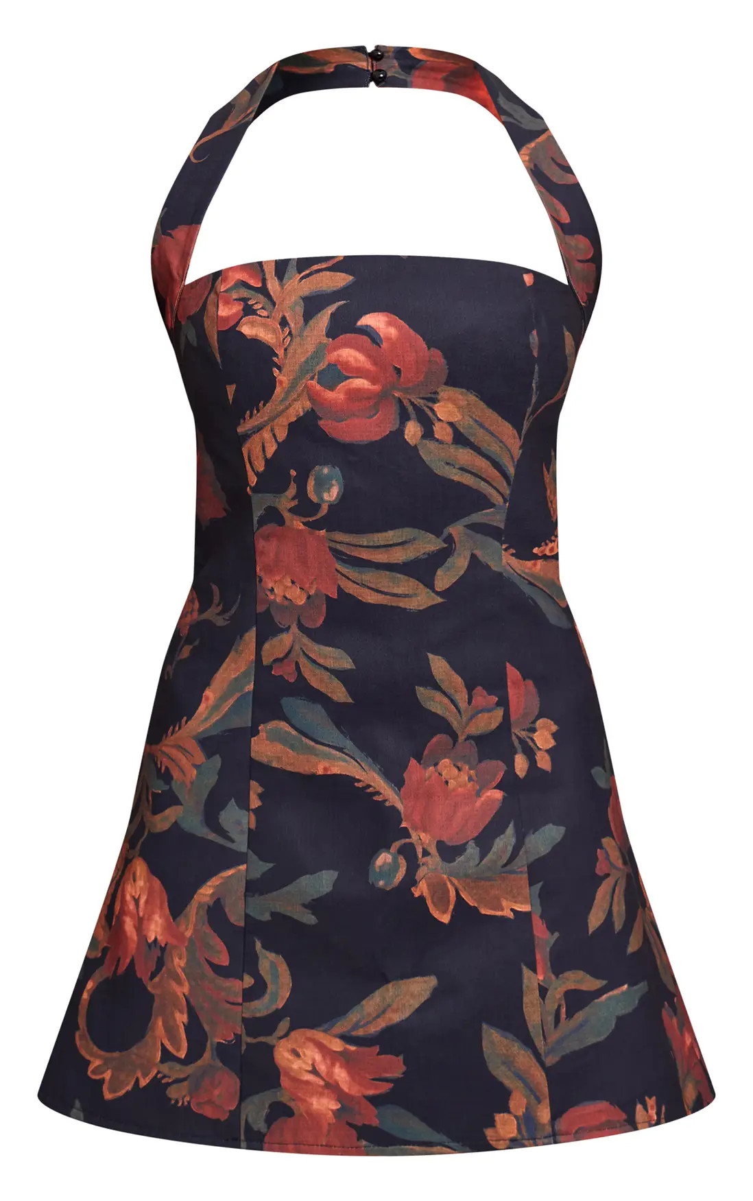 Dark Ochre Dark Ochre Floral Square Halterneck A-line Dress | PrettyLittleThing USA | PrettyLittleThing US