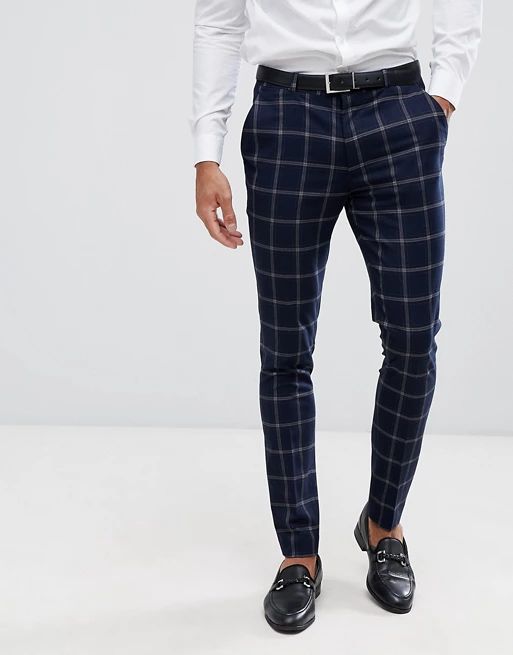 ASOS DESIGN super skinny suit pants in large scale navy windowpane check | ASOS US