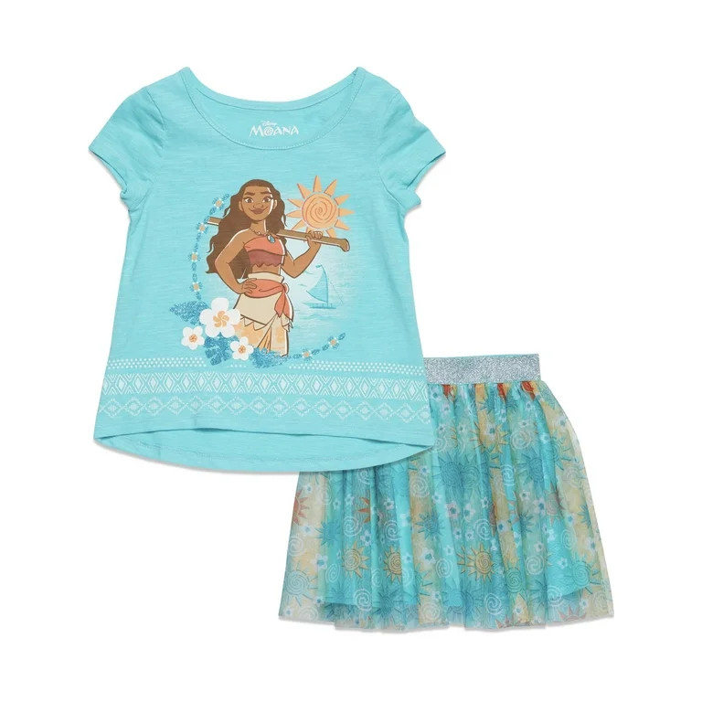 Disney Princess Moana Graphic Tshirt Mesh Skirt Outfit Set, Aqua Blue, Size 2T | Walmart (US)