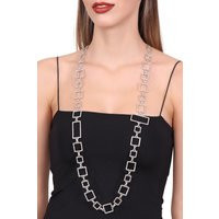 Antique Silver Large Geometric Pieces Design Necklace, Gift For Women, Statement Long Chain Necklace | Etsy (US)