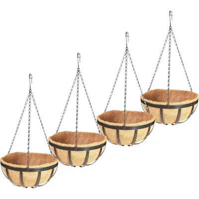 4 Pack 10 Inch Round Hanging Basket with Coco Liners Metal Hanging Baskets for Plants Outdoor Hanging Planter with Chain Garden Products | Wayfair North America