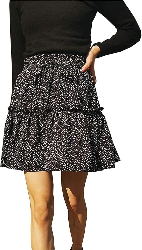 Runant Women's Skirt Summer Printed Skirt Ruffles High Waist Printed Cute Casual Mini Skirt | Amazon (US)