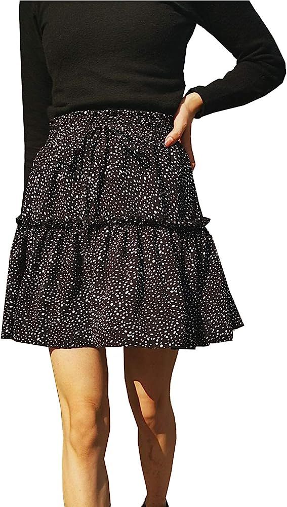 Runant Women's Skirt Summer Printed Skirt Ruffles High Waist Printed Cute Casual Mini Skirt | Amazon (US)