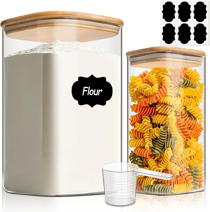 ComSaf Glass Pantry Storage Containers, 156/51 oz Large Square Flour and Sugar Containers with Ai... | Amazon (US)