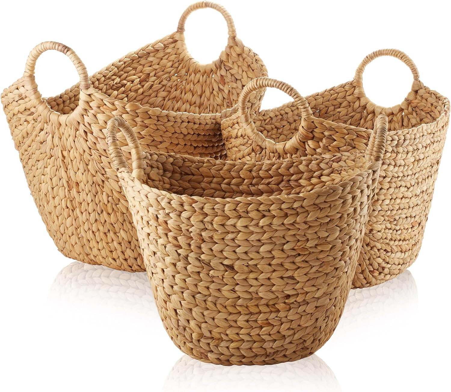 Amazon.com: Casafield Set of 3 Multipurpose Boat Baskets with Handles - Natural, Woven Water Hyac... | Amazon (US)