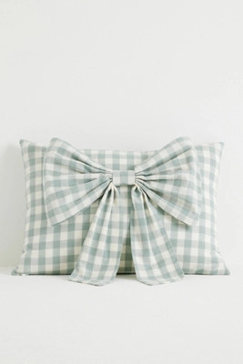 Ana Cotton Gingham Printed Bow Pillow | Anthropologie (US)