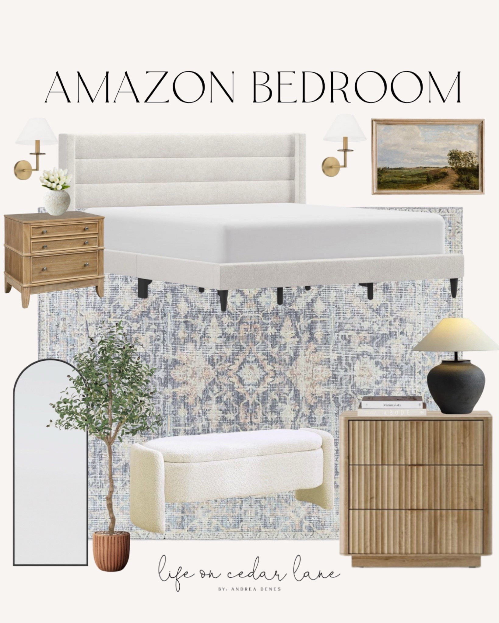 Amazon Bedroom Inspo - refresh your bedroom with these gorgeous finds from Amazon! Loving this beautiful area rug and luxe-look bed. A faux tree and floor length mirror are the perfect accessories! 

#LTKHome #LTKSaleAlert