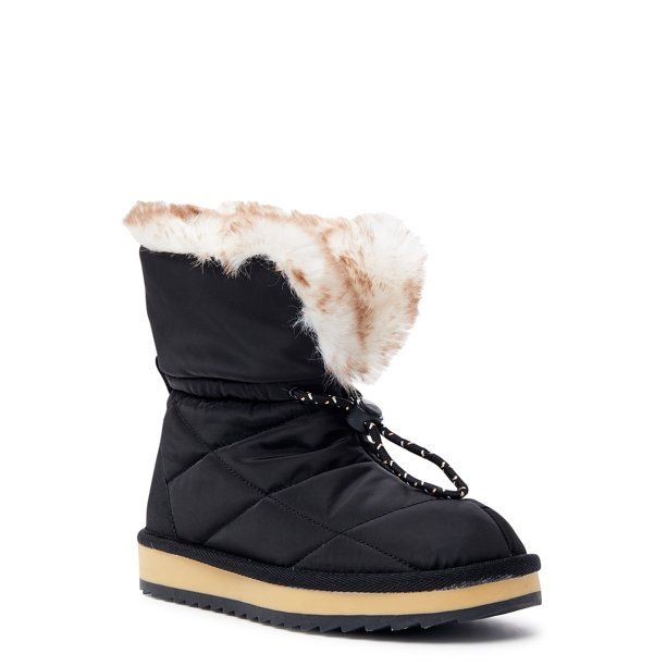 Time and Tru Women's Faux Fur Quilted Boots - Walmart.com | Walmart (US)
