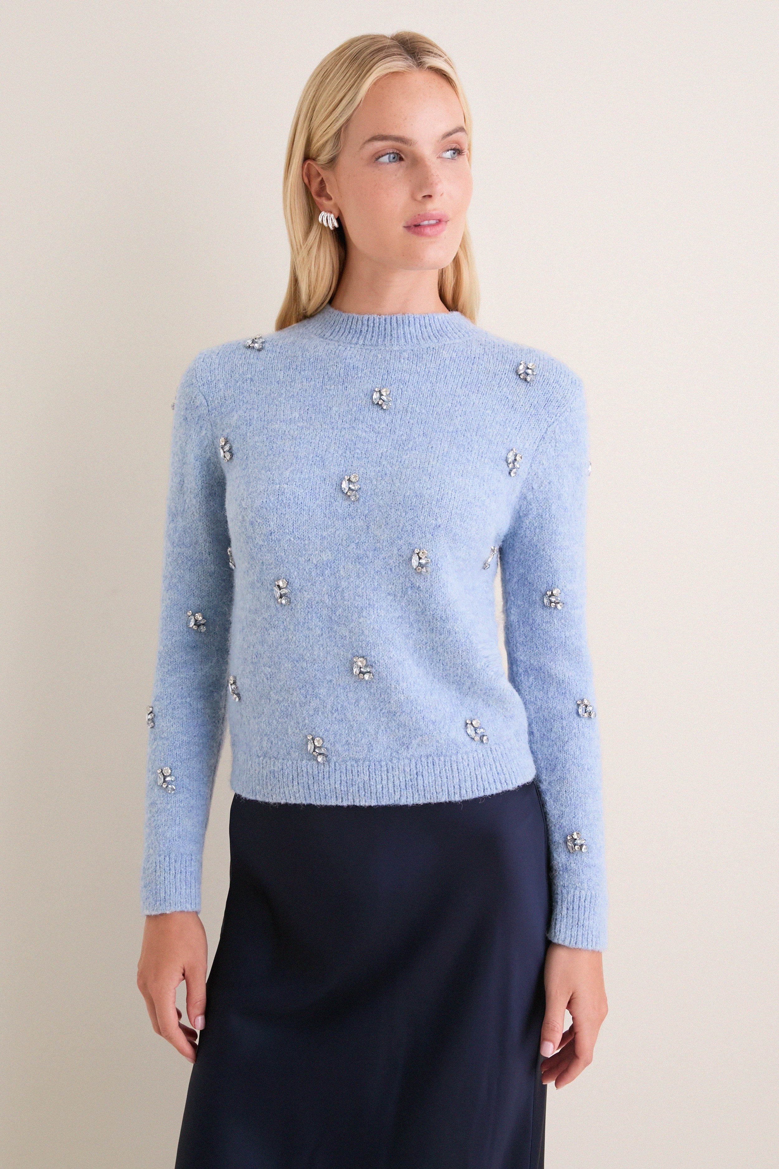 Ice Blue Embellished Bijou Crewneck Sweater | Tuckernuck (US)