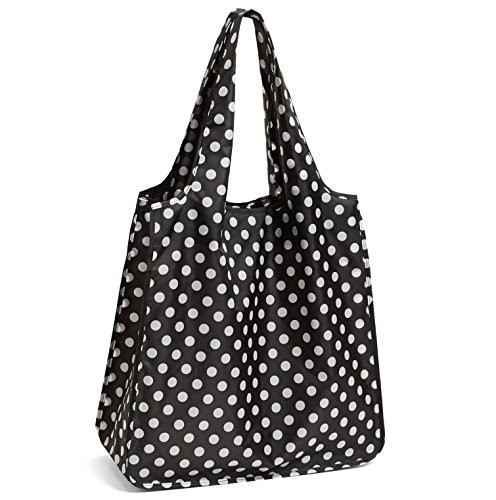 kate spade new york Reusable Shopping Tote, Lightweight Foldable Produce Bag, Black Dots | Amazon (US)