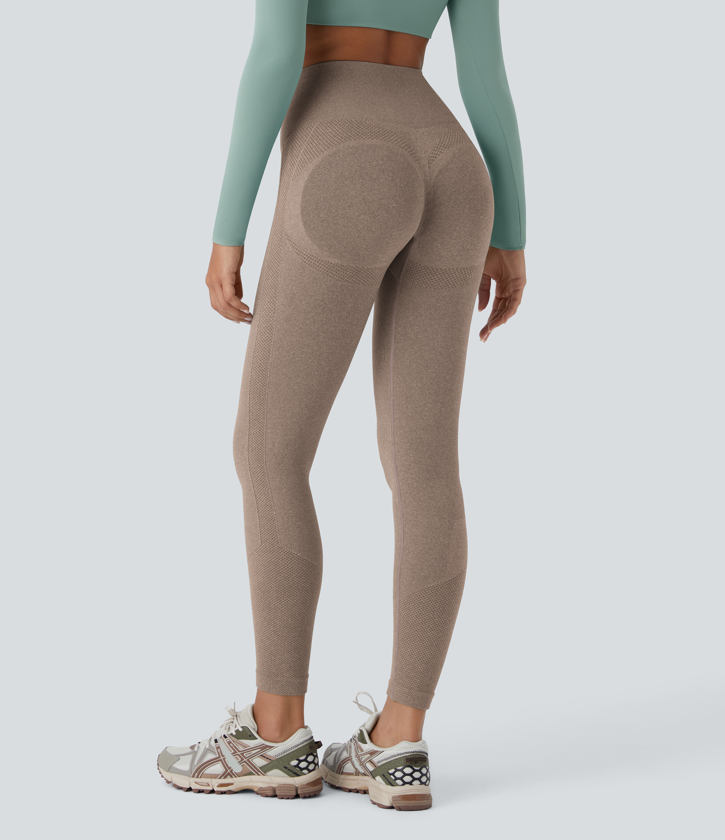 Halara Seamless Flow High Waisted Tummy Control Butt Lifting 7/8 Yoga Leggings - Thick Earthy Brown - L(7/8) gym leggings | HALARA