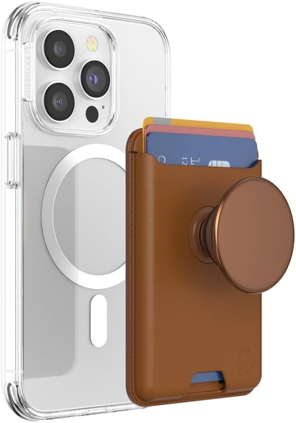 PopSockets Phone Wallet for MagSafe, Phone Card Holder with Grip, Neutral - Cognac | Amazon (US)