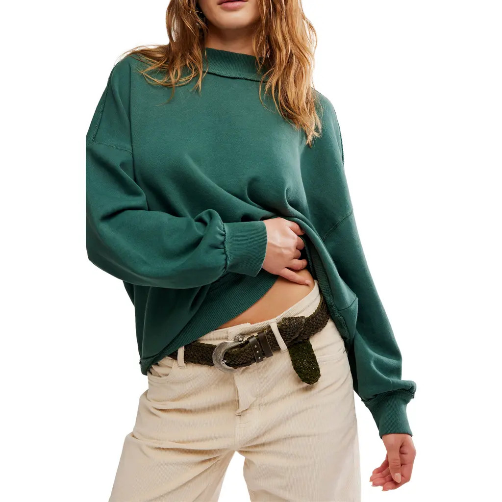 Free People Palm Springs Mock Neck Cotton Fleece Sweatshirt in Seamoss at Nordstrom, Size X-Small | Nordstrom