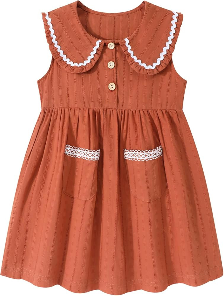 HILEELANG Little Girls Peter Pan Collar Dress Easter Spring Summer Cotton Sleeveless Sundress | Amazon (US)