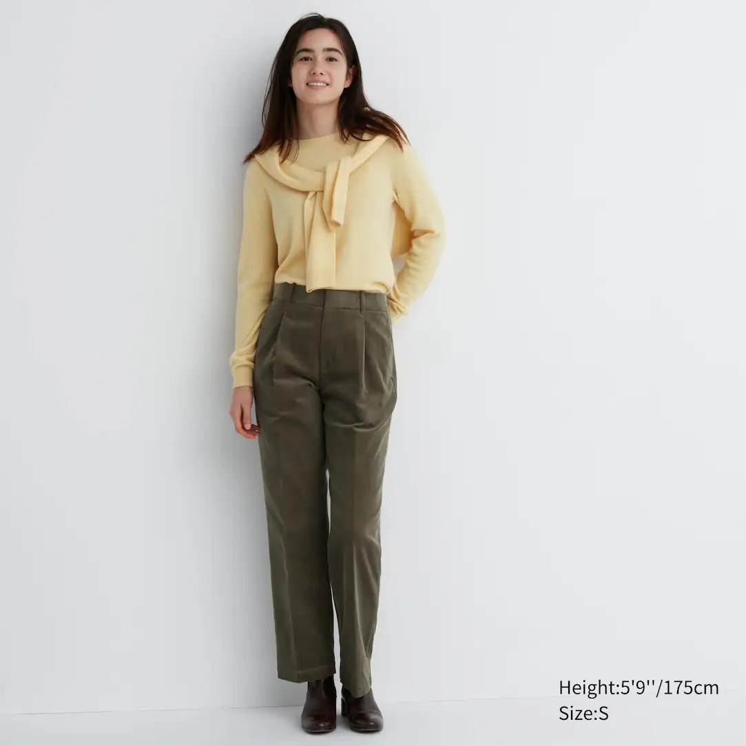 Corduroy Pleated Wide Leg Trousers (Long) | UNIQLO (UK)
