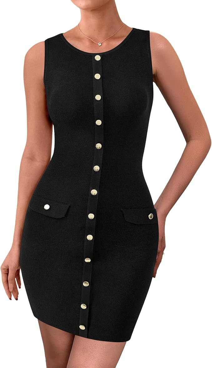 BTFBM Womens Short Bodycon Dress Summer 2025 Crewneck Sleeveless Knit Trendy Tight Fitted Wedding... | Amazon (US)