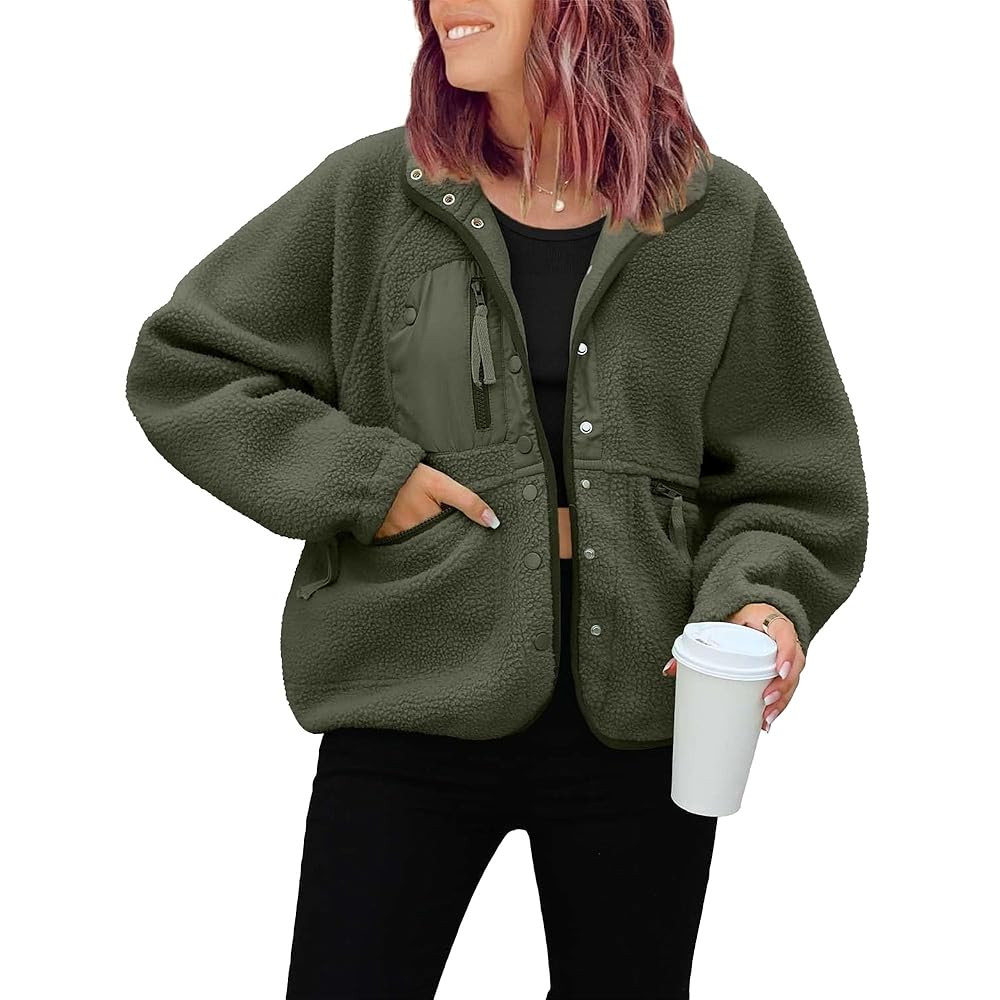 Womens Fuzzy Fleece Jacket Button Down Long Sleeve Sherpa Coats Sweatshirt Casual Winter Warm Out... | Amazon (CA)