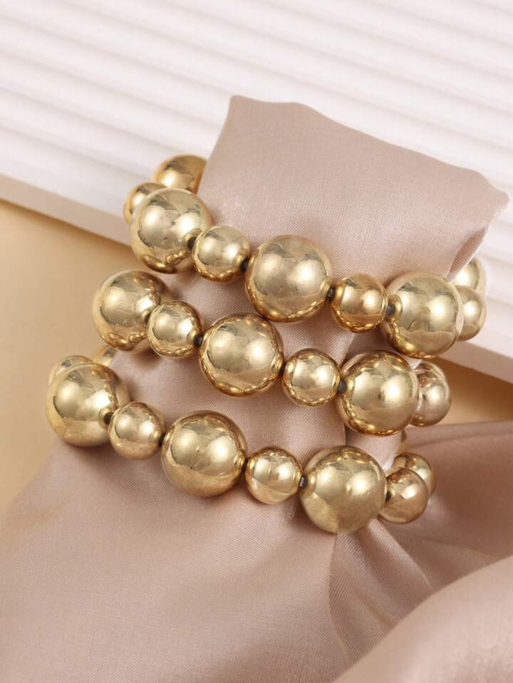 3pcs/Set Goth Vintage Big CCB Chain Bracelets Women Classic Elastic Strand Beads Charm Bangles Gr... | SHEIN